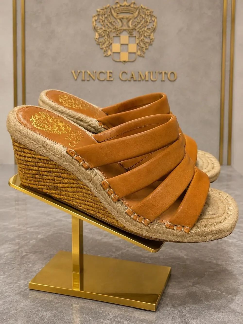 Vince Camuto Molisana Leather Espadrille Wedge Slide Sandals Sz 6